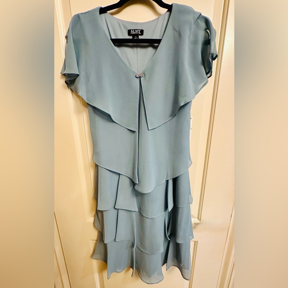 NEW SL Fashions Soft Grey Asymmetrical Layered Dress | Elegant Dresd